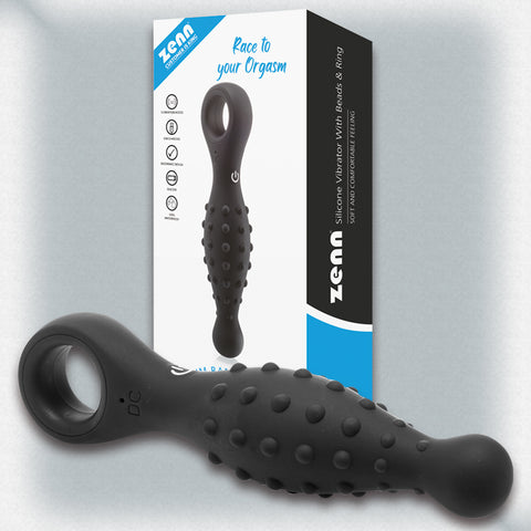 VIBRATING SILICONE PLUG WITH BEADS & RING #210054